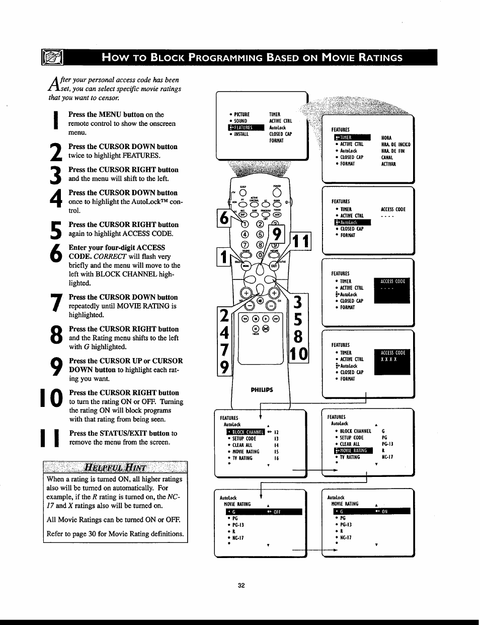 Helpful hint | Philips 32PT830H User Manual | Page 32 / 56
