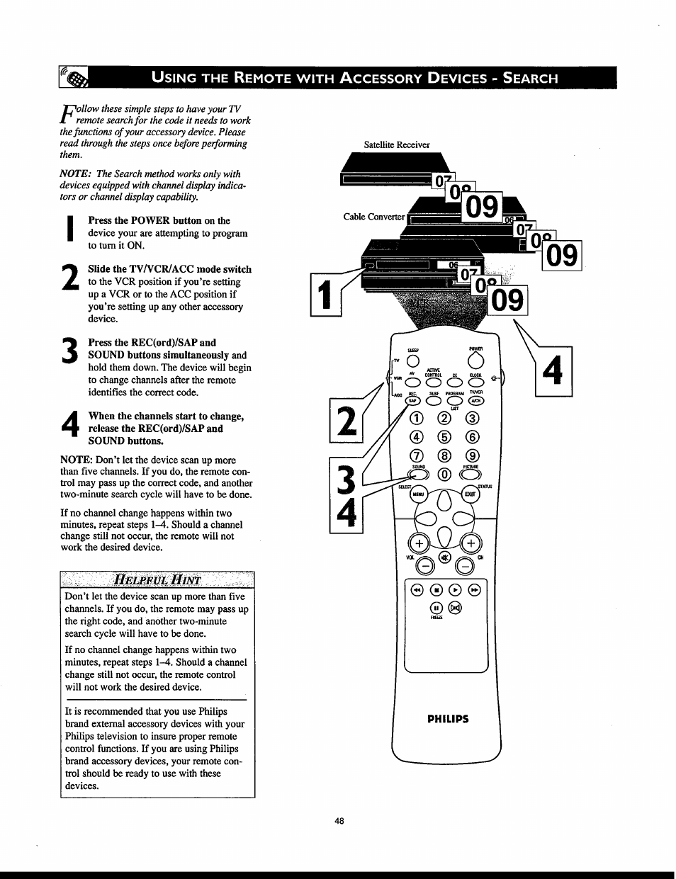 Helpful hint, 0 (5) (d, O o o o | D) (d | Philips 32PT830H User Manual | Page 48 / 56