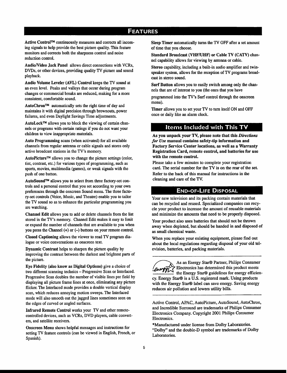 Items included v/ith this tv | Philips 32PT830H User Manual | Page 5 / 56