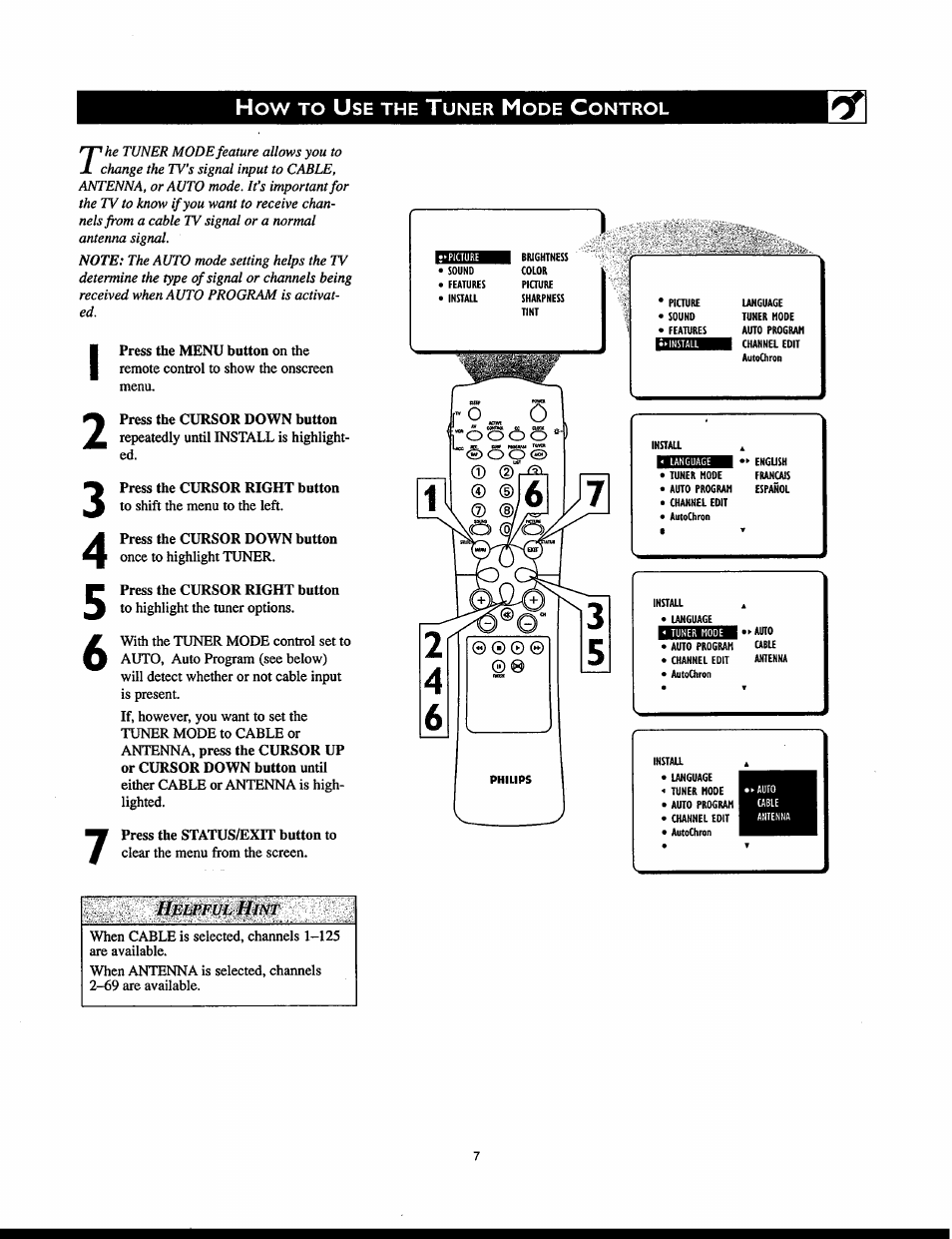 Helpful hint | Philips 32PT830H User Manual | Page 7 / 56