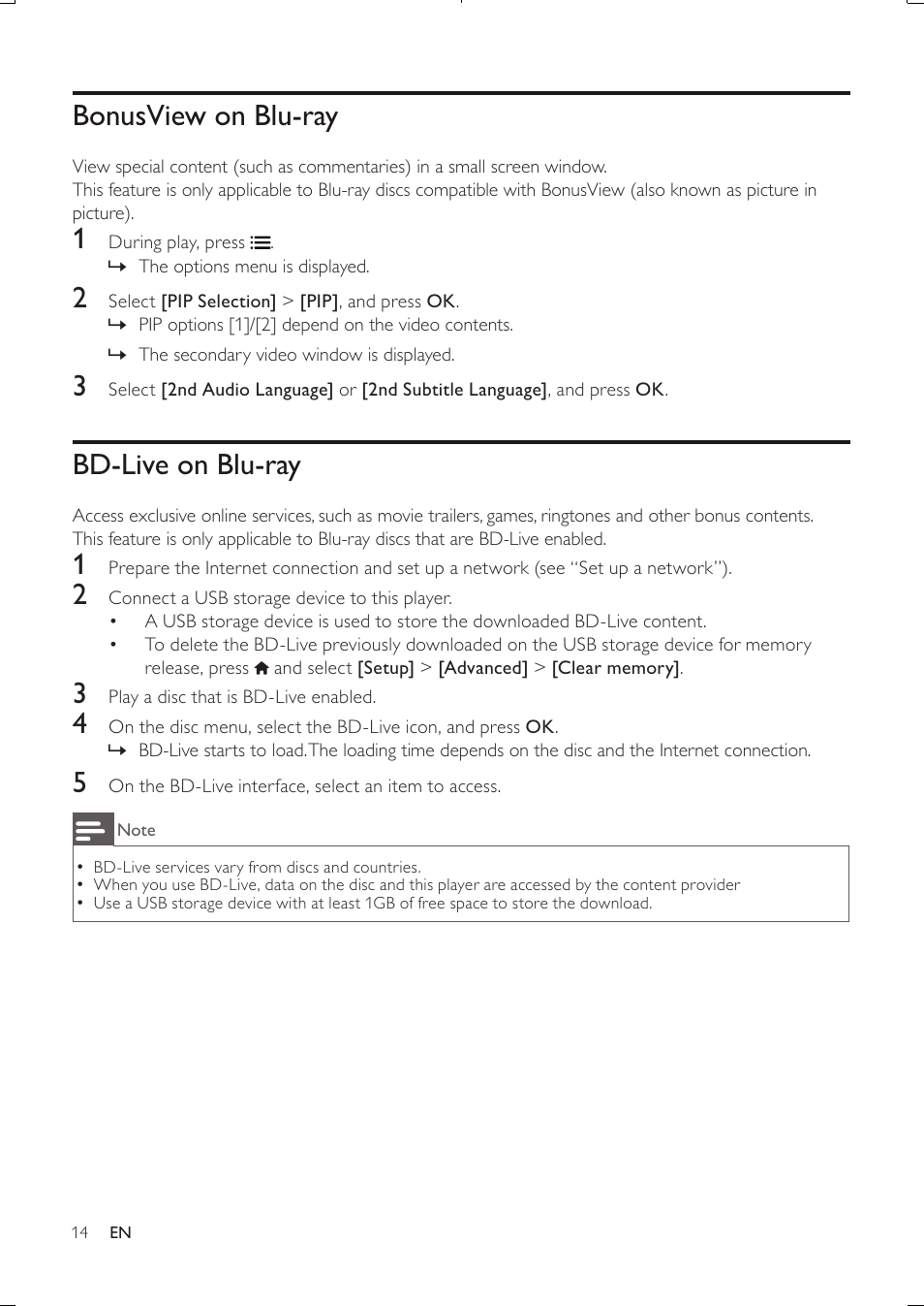 Bonusview on blu-ray, Bd-live on blu-ray | Philips BDP3250-05 User Manual | Page 13 / 52