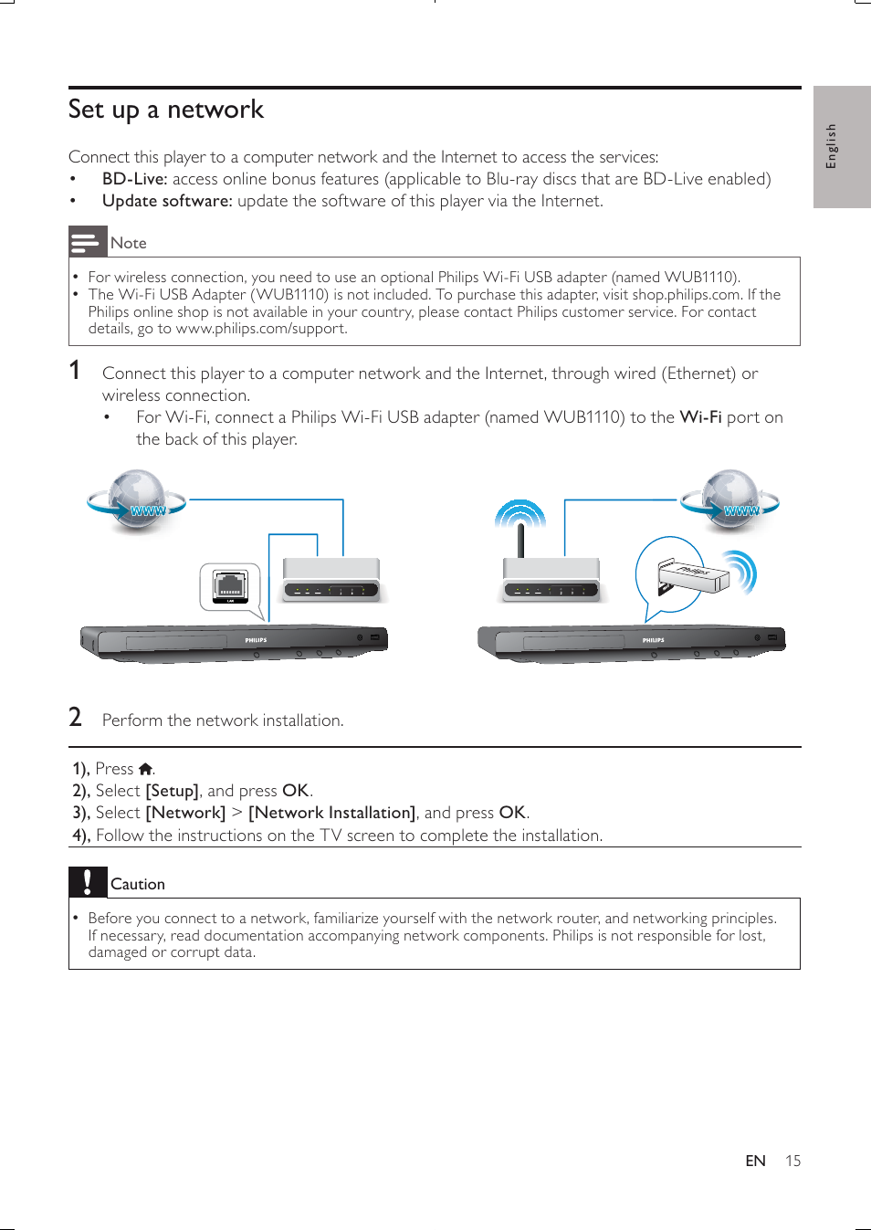 Set up a network | Philips BDP3250-05 User Manual | Page 14 / 52