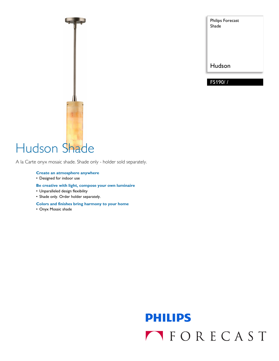 Philips Forecast Shade F5190- - Hudson User Manual | 2 pages