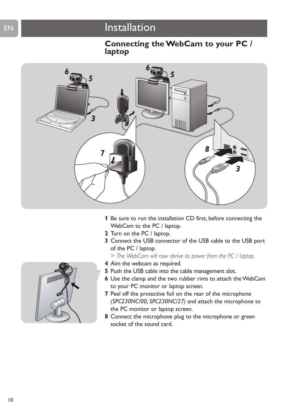 Installation | Philips SPC230NC-27 User Manual | Page 10 / 20