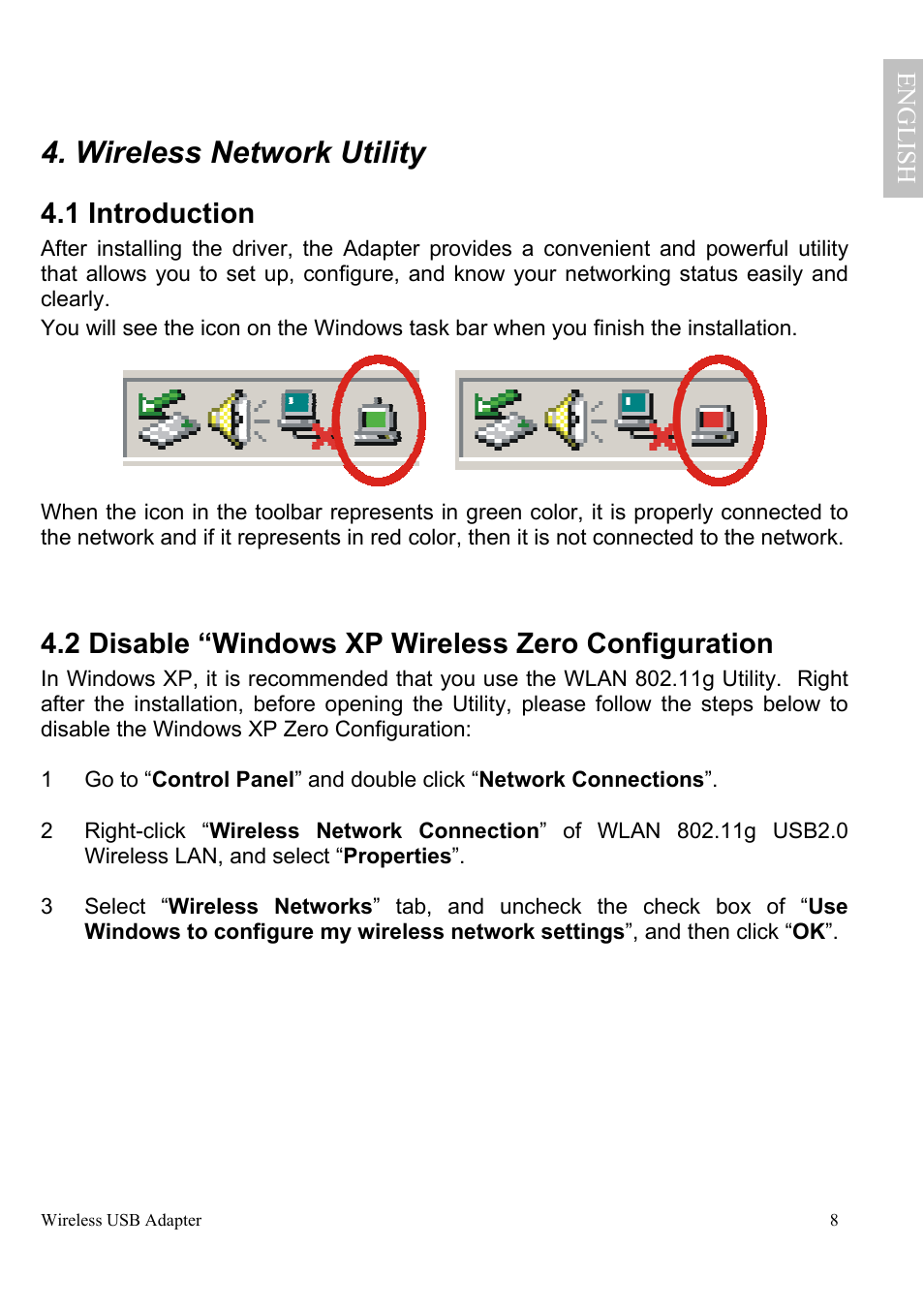 Wireless network utility, 1 introduction, 2 disable “windows xp wireless zero configuration | Atlantis Land A02-UP-W54 User Manual | Page 15 / 75
