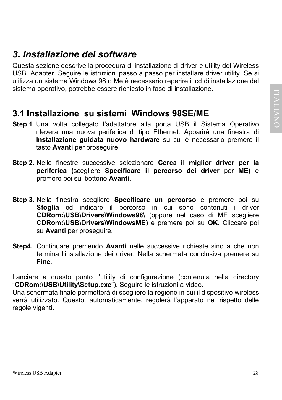 Installazione del software, 1 installazione su sistemi windows 98se/me | Atlantis Land A02-UP-W54 User Manual | Page 35 / 75