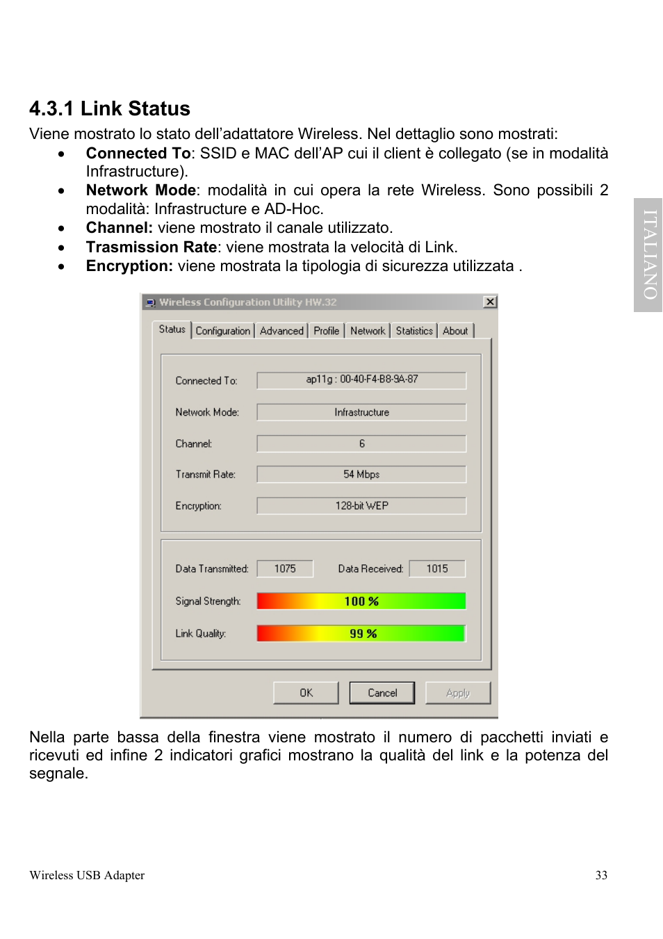 1 link status, Ital iano | Atlantis Land A02-UP-W54 User Manual | Page 40 / 75