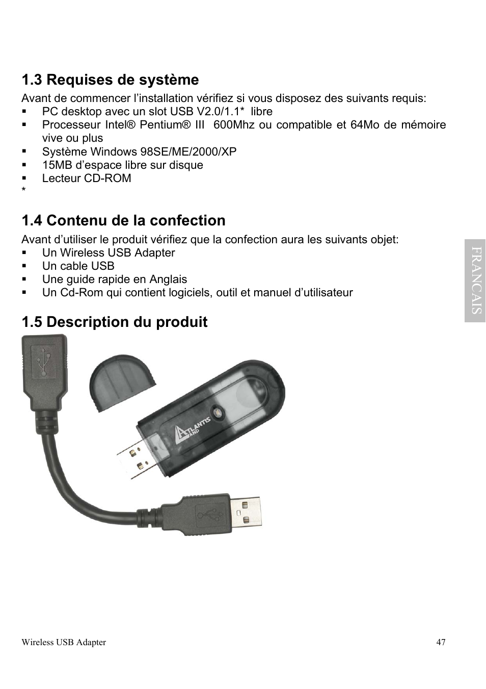 3 requises de système, 4 contenu de la confection, 5 description du produit | Franc a is | Atlantis Land A02-UP-W54 User Manual | Page 54 / 75