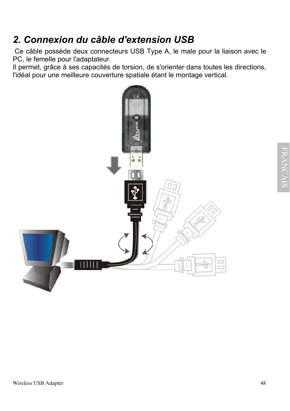 Connexion du câble d'extension usb | Atlantis Land A02-UP-W54 User Manual | Page 55 / 75