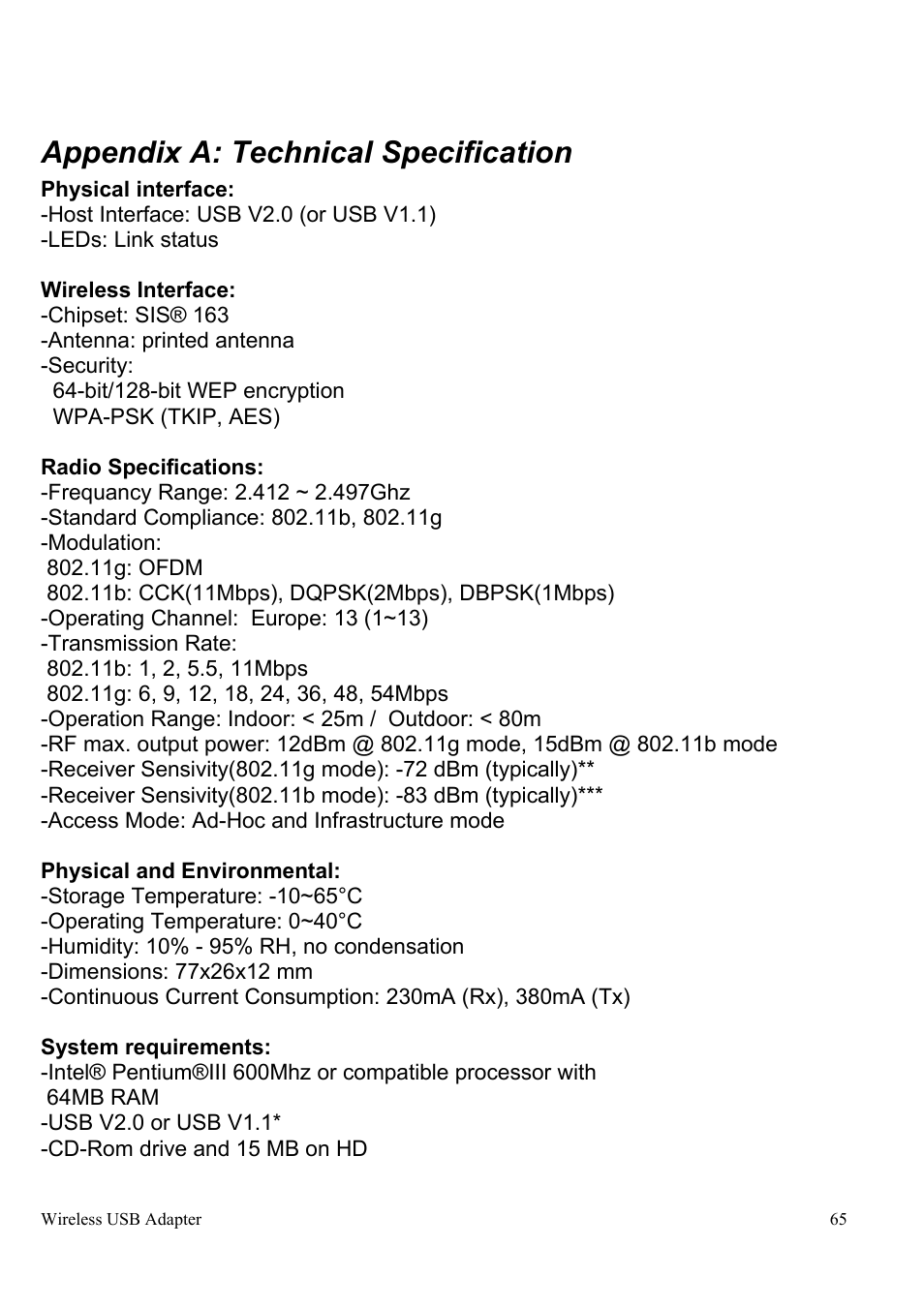 Appendix a: technical specification | Atlantis Land A02-UP-W54 User Manual | Page 72 / 75