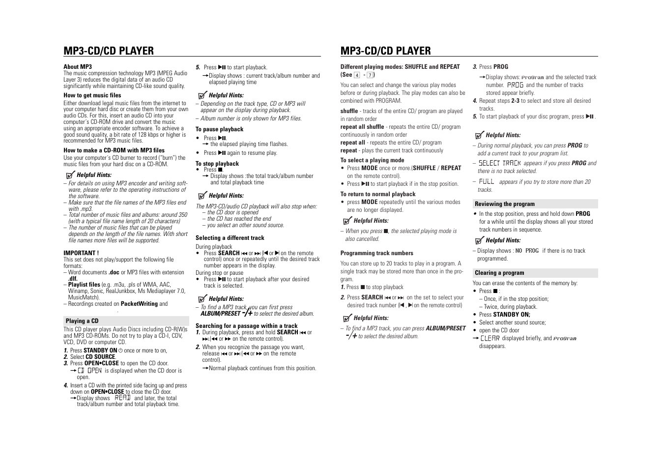 Mp3-cd/cd player | Philips AZ2537-17B User Manual | Page 6 / 9