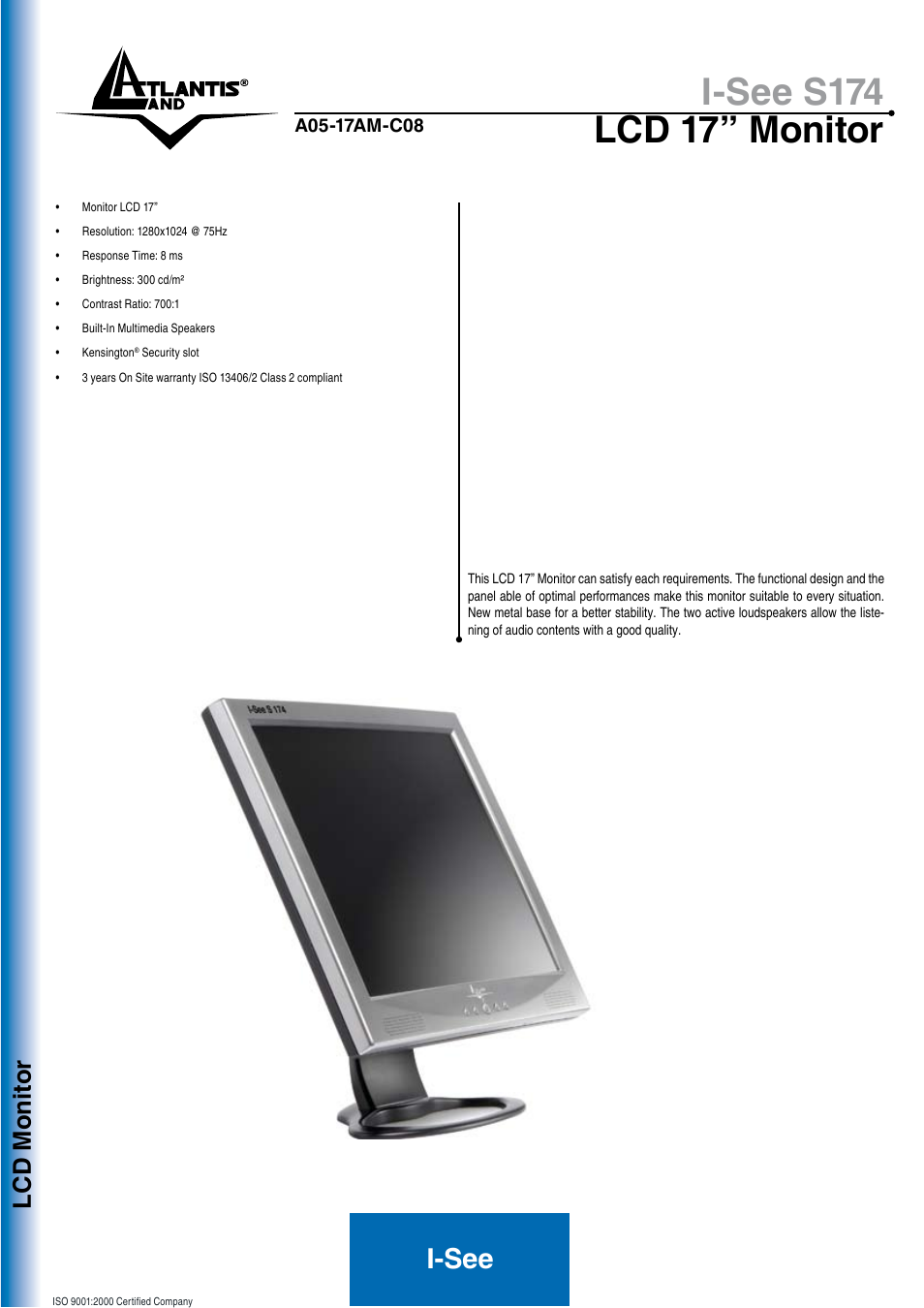 Atlantis Land LCD 17" Monitor A05-17AM-C08 User Manual | 2 pages
