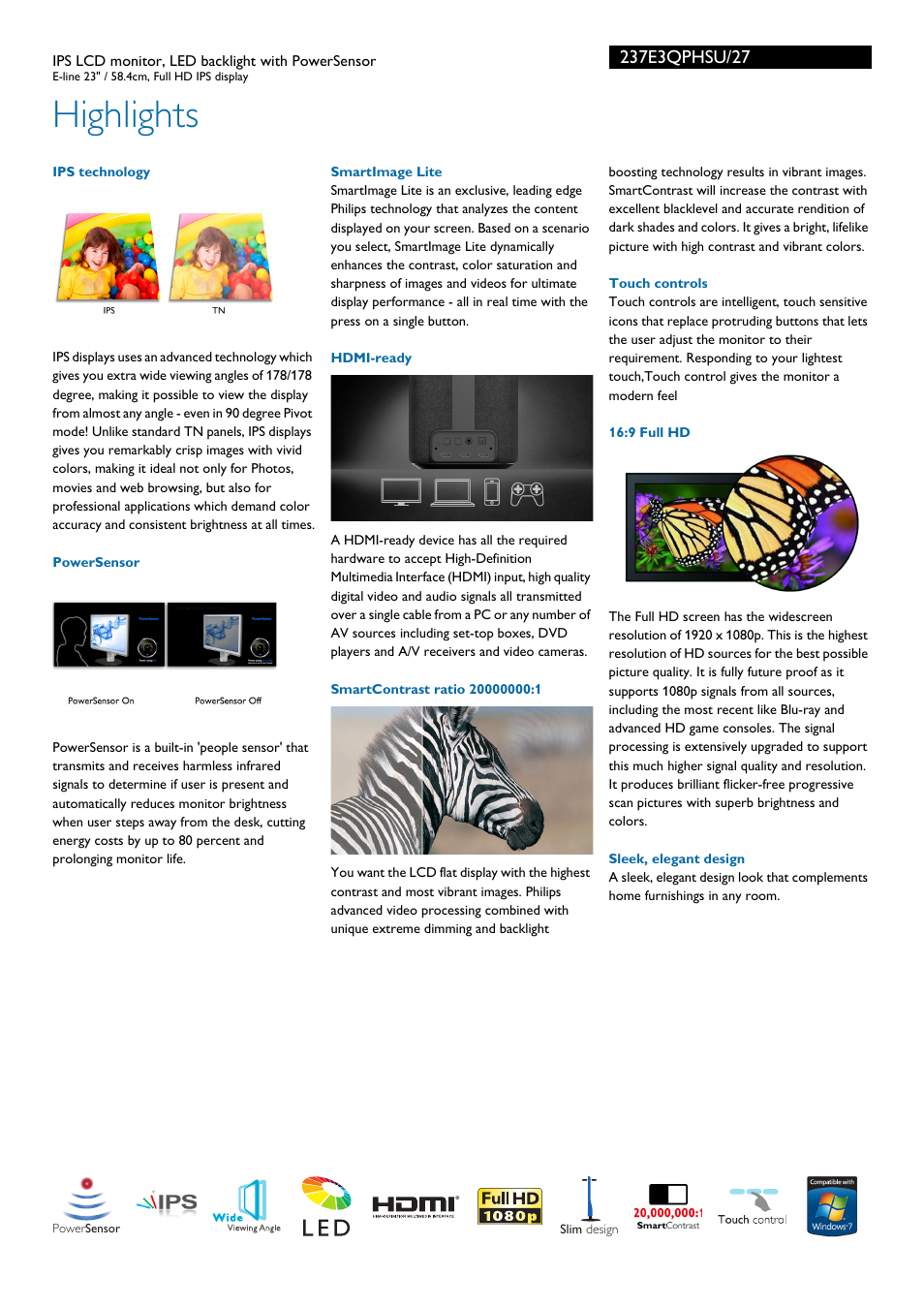 Highlights | Philips 237E3QPHSU-27 User Manual | Page 2 / 3