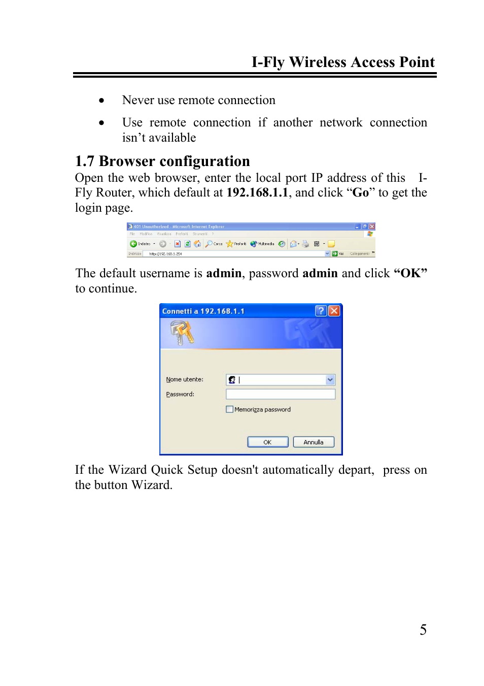 I-fly wireless access point 5, 7 browser configuration | Atlantis Land I-FLY A02-WAP-54G User Manual | Page 5 / 9