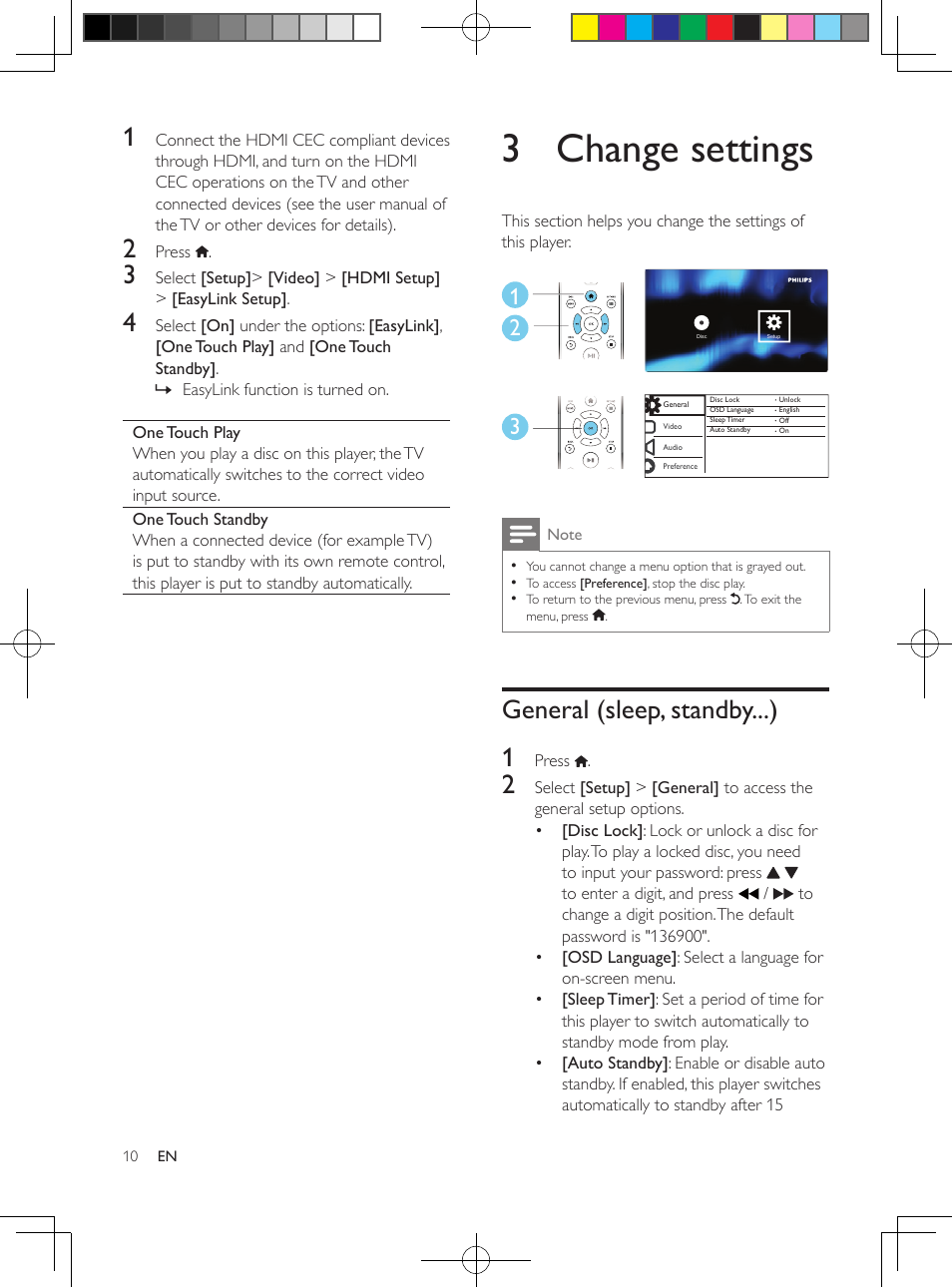 Play a musical slideshow, Control photo play, Repeat play | Skip play, 3 change settings, General (sleep, standby...), General (sleep, standby...) 1 | Philips DVP2880-F7 User Manual | Page 10 / 18