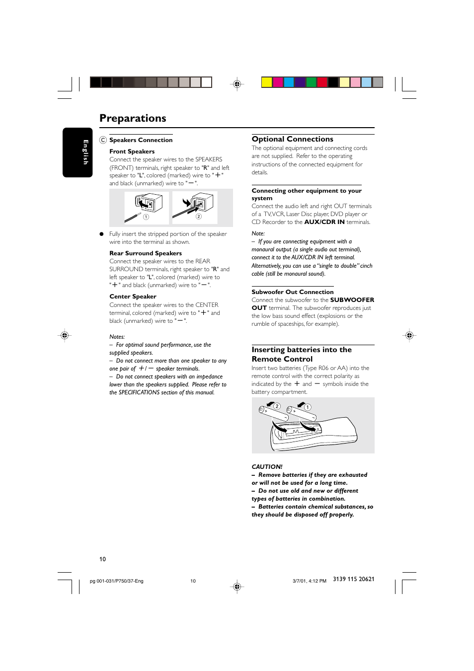 Preparations | Philips FWP750 User Manual | Page 10 / 31