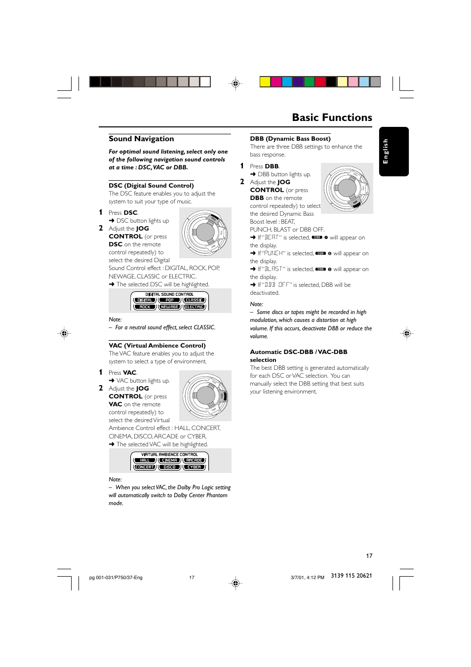 Basic functions, Sound navigation | Philips FWP750 User Manual | Page 17 / 31