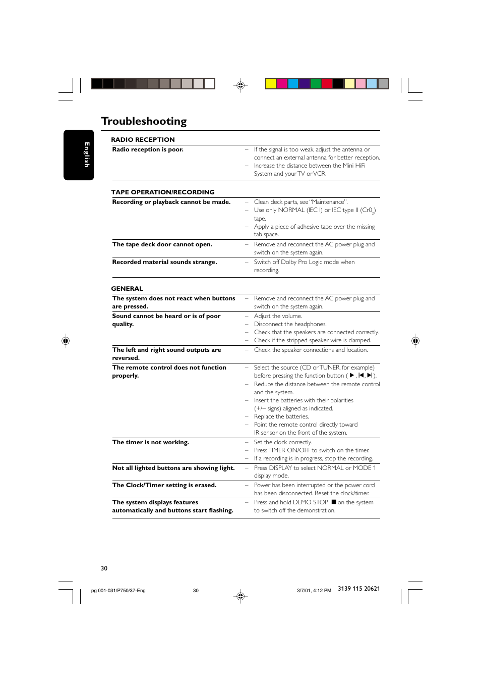 Troubleshooting | Philips FWP750 User Manual | Page 30 / 31