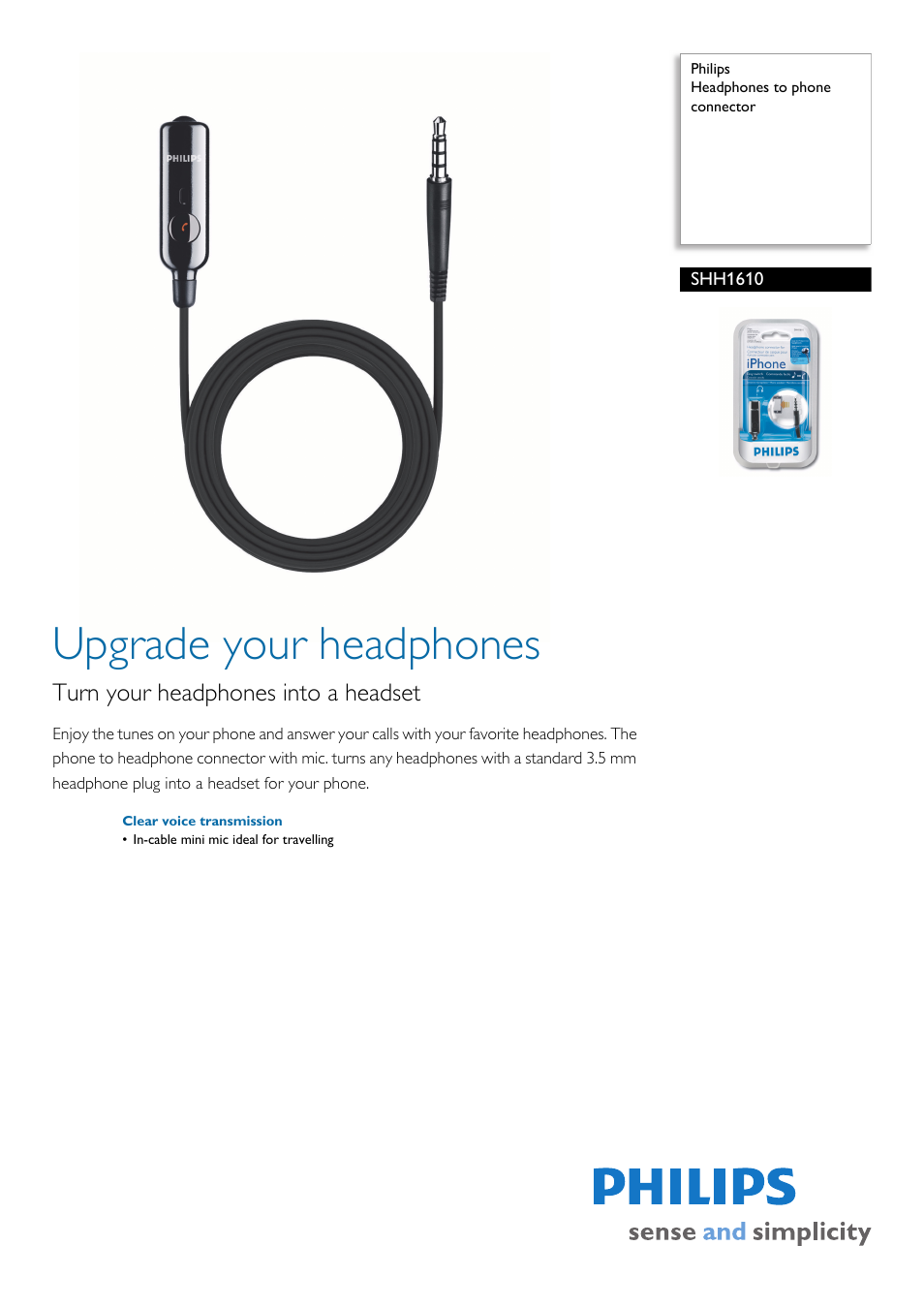 Philips SHH1610-27 User Manual | 2 pages