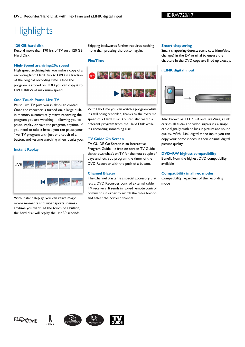 Highlights | Philips HDRW720-17B User Manual | Page 2 / 3