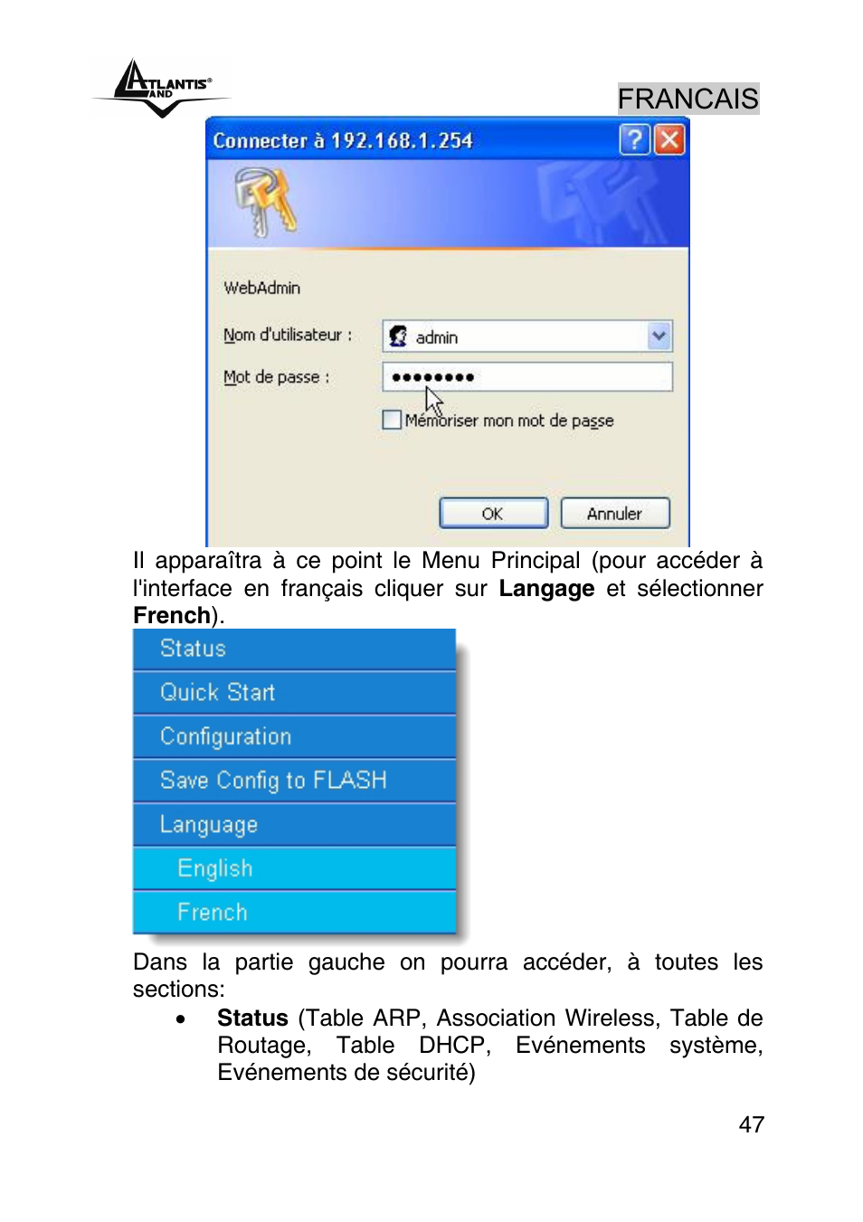 Francais | Atlantis Land A02-RA242-W54_GX01 User Manual | Page 47 / 80