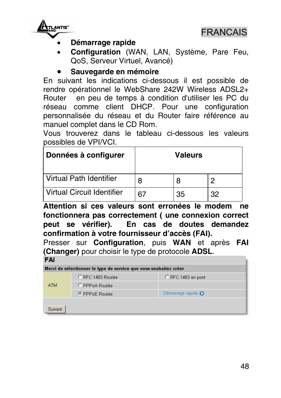 Francais | Atlantis Land A02-RA242-W54_GX01 User Manual | Page 48 / 80