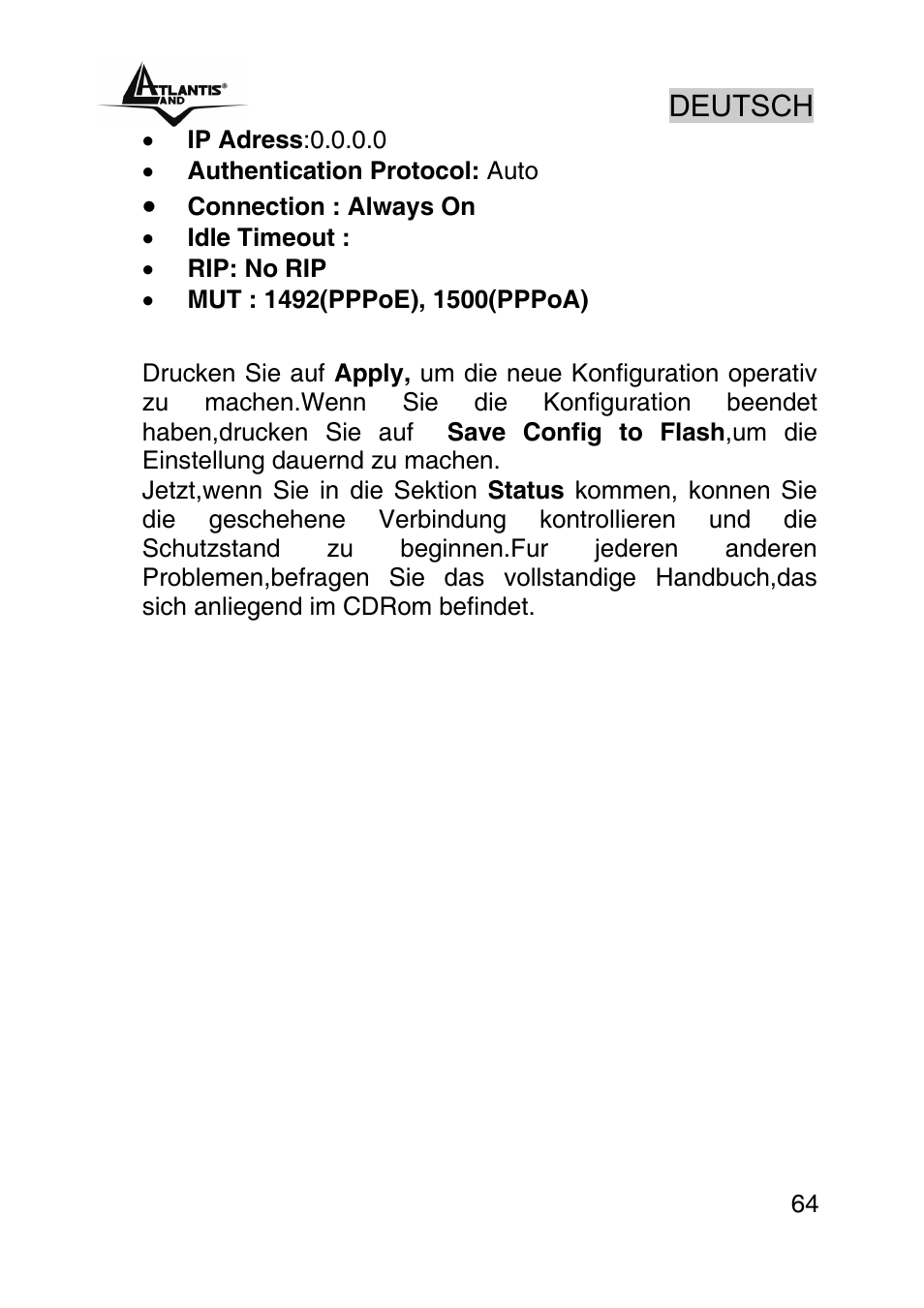 Deutsch | Atlantis Land A02-RA242-W54_GX01 User Manual | Page 64 / 80