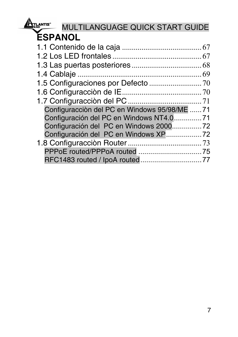 Espanol | Atlantis Land A02-RA242-W54_GX01 User Manual | Page 7 / 80