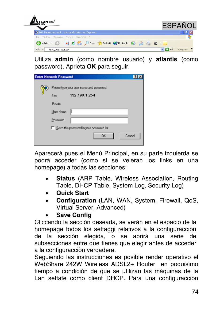 Español | Atlantis Land A02-RA242-W54_GX01 User Manual | Page 74 / 80