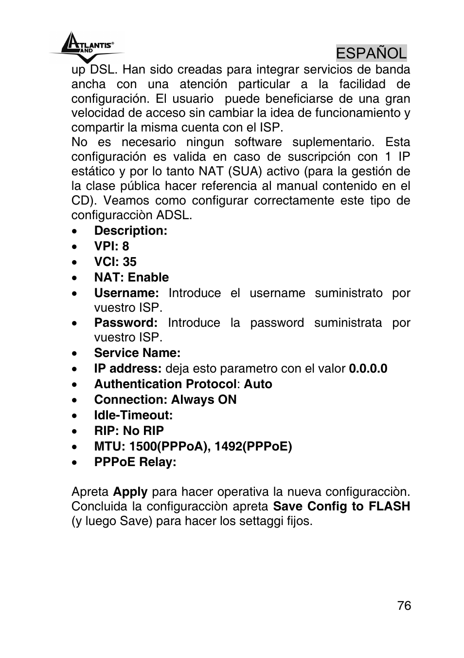 Español | Atlantis Land A02-RA242-W54_GX01 User Manual | Page 76 / 80