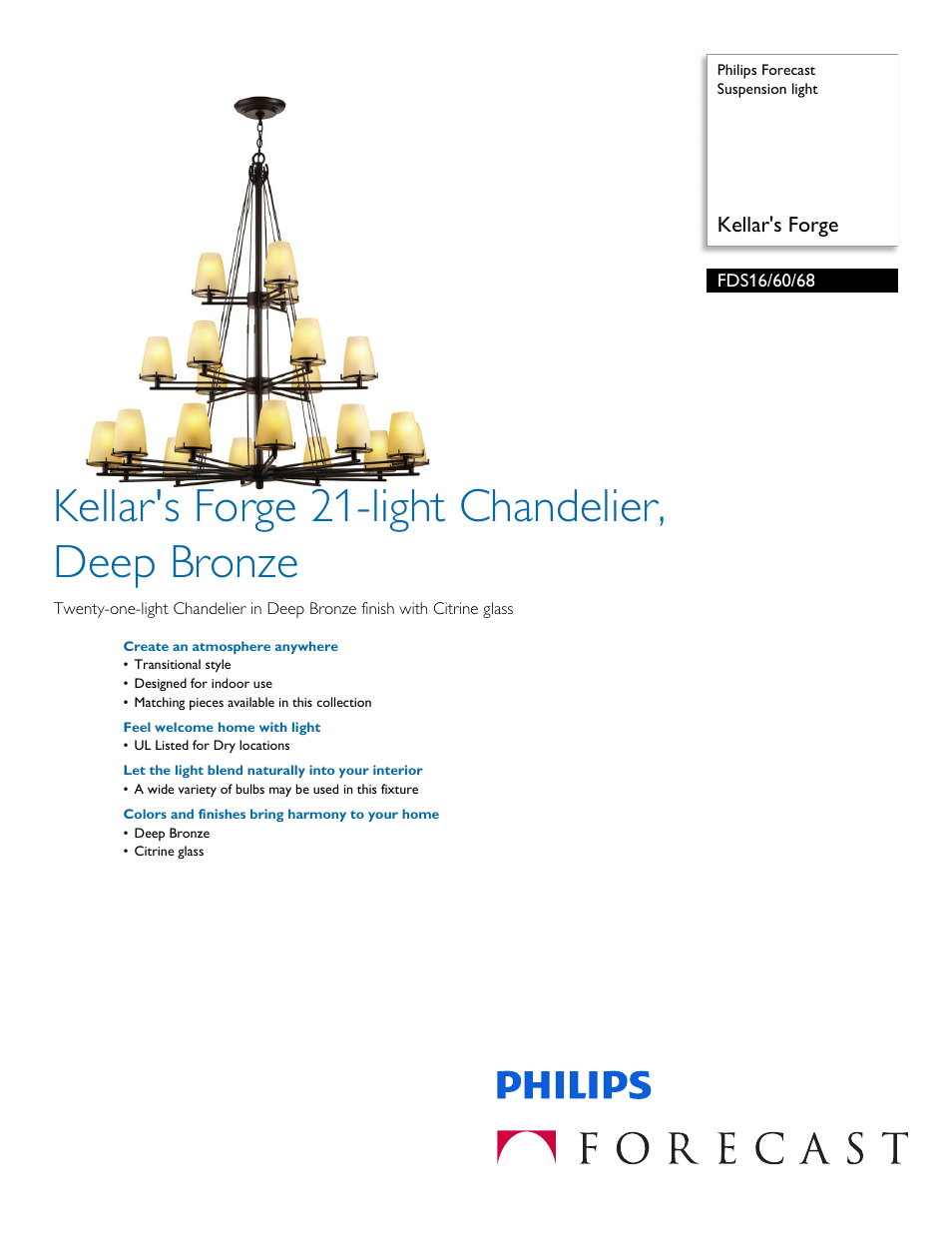 Philips Forecast Suspension light FDS16-60-68 Kellar's Forge User Manual | 2 pages
