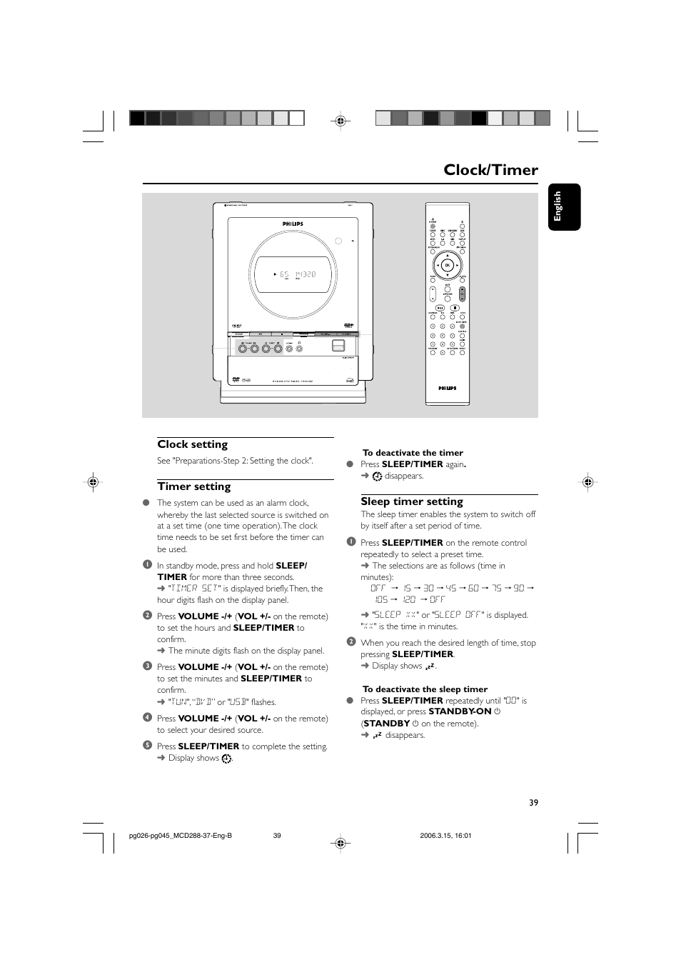 Clock/timer | Philips MCD288-37 User Manual | Page 39 / 45