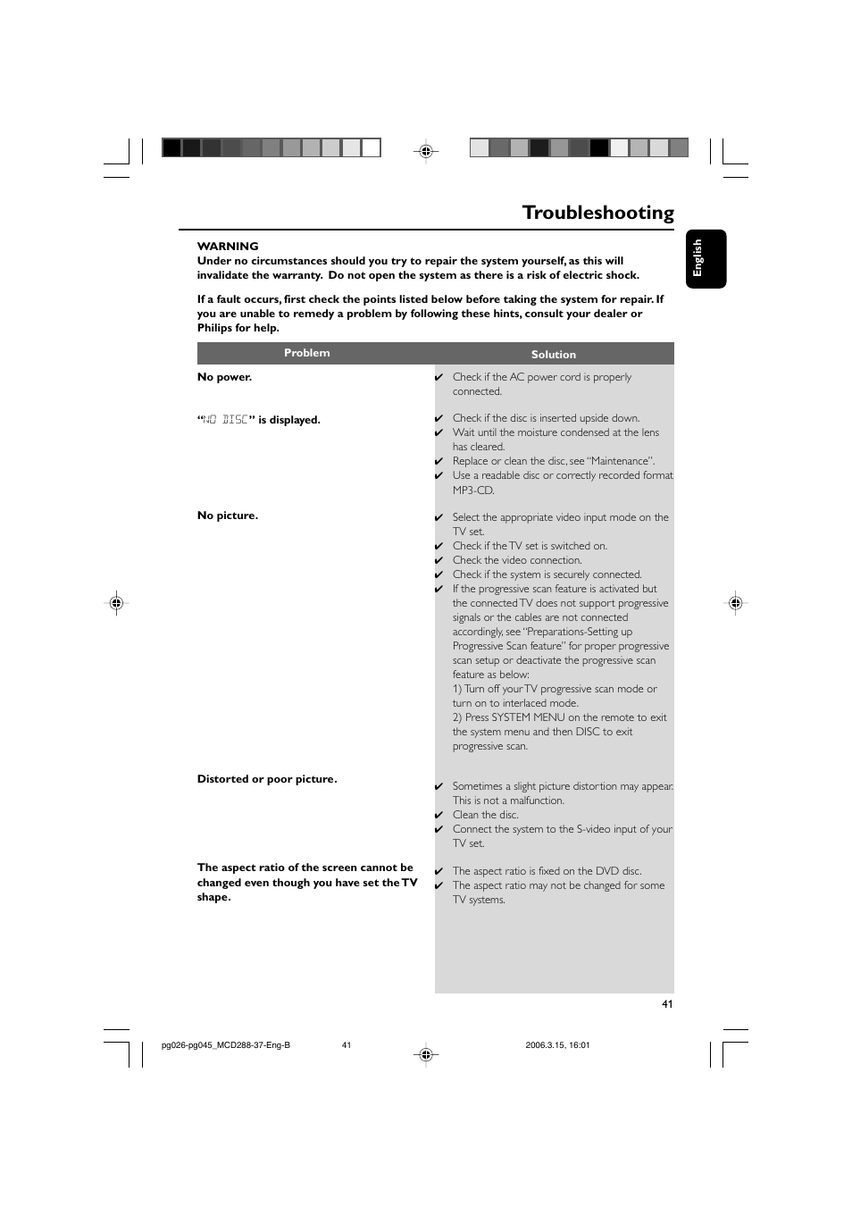 Troubleshooting | Philips MCD288-37 User Manual | Page 41 / 45