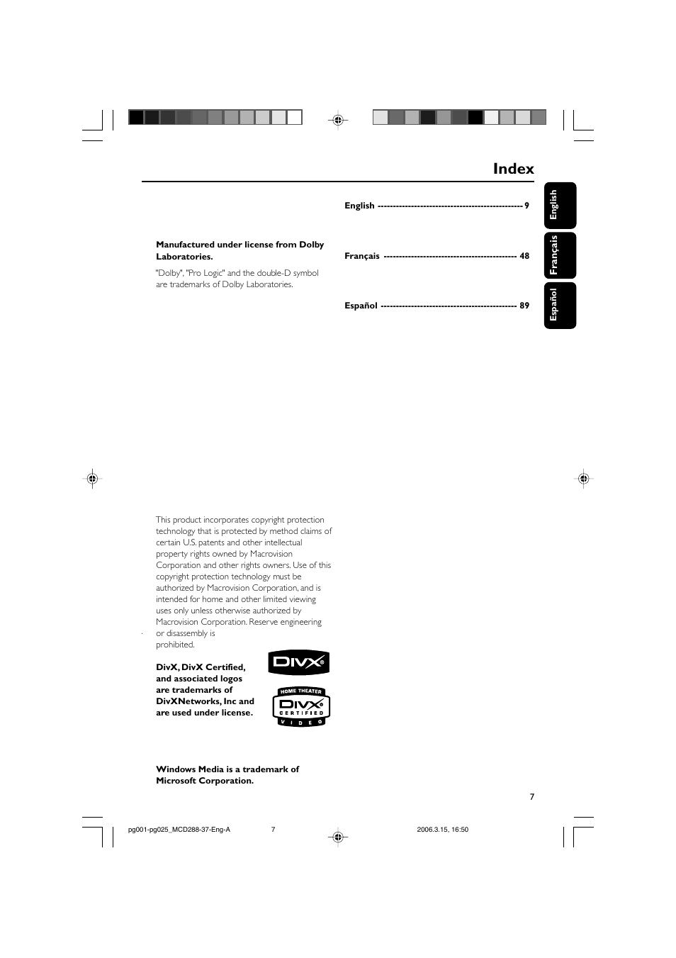 Index | Philips MCD288-37 User Manual | Page 7 / 45