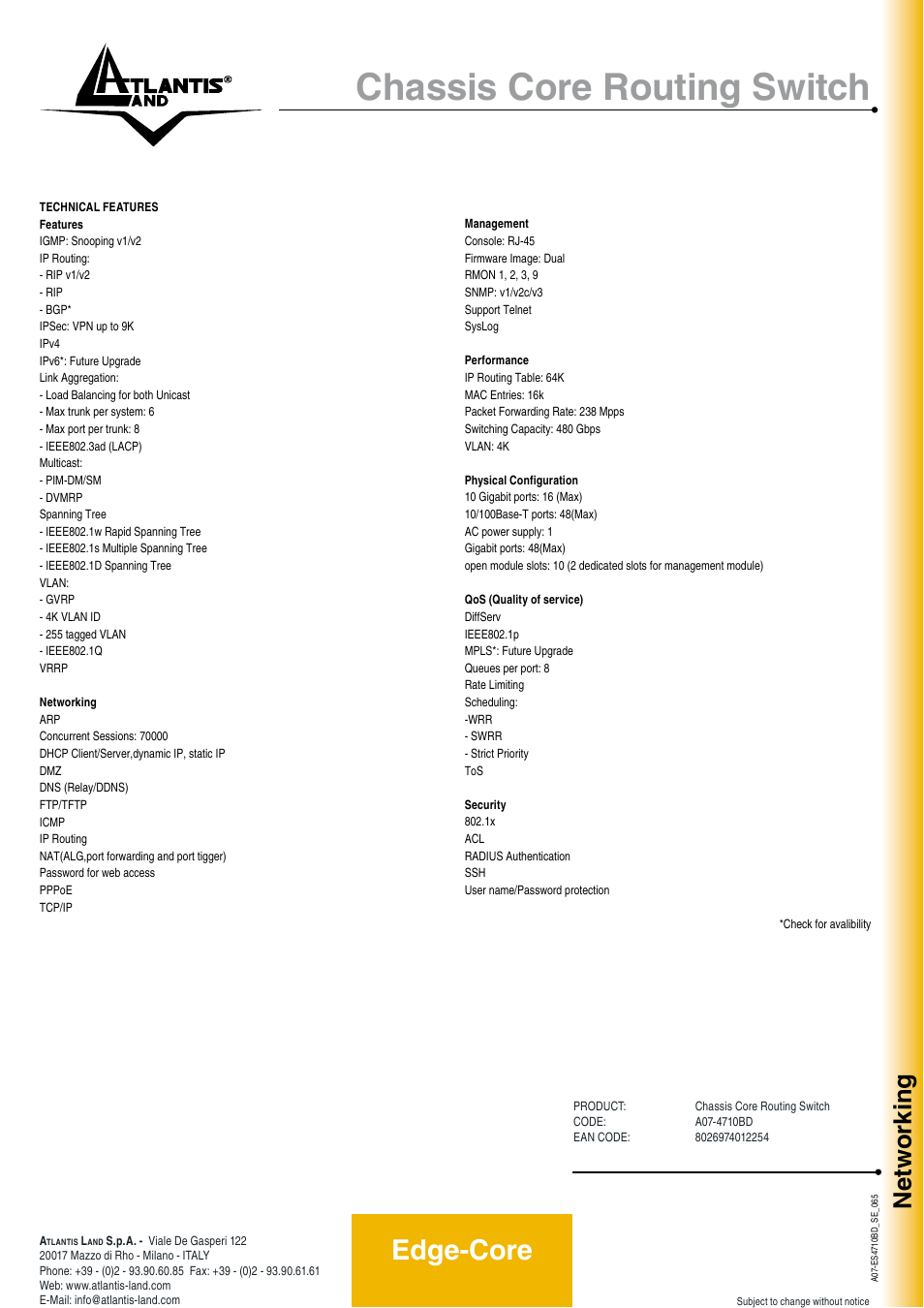 Chassis core routing switch, Edge-core, Networking | Atlantis Land A07-ES4710BD User Manual | Page 2 / 2