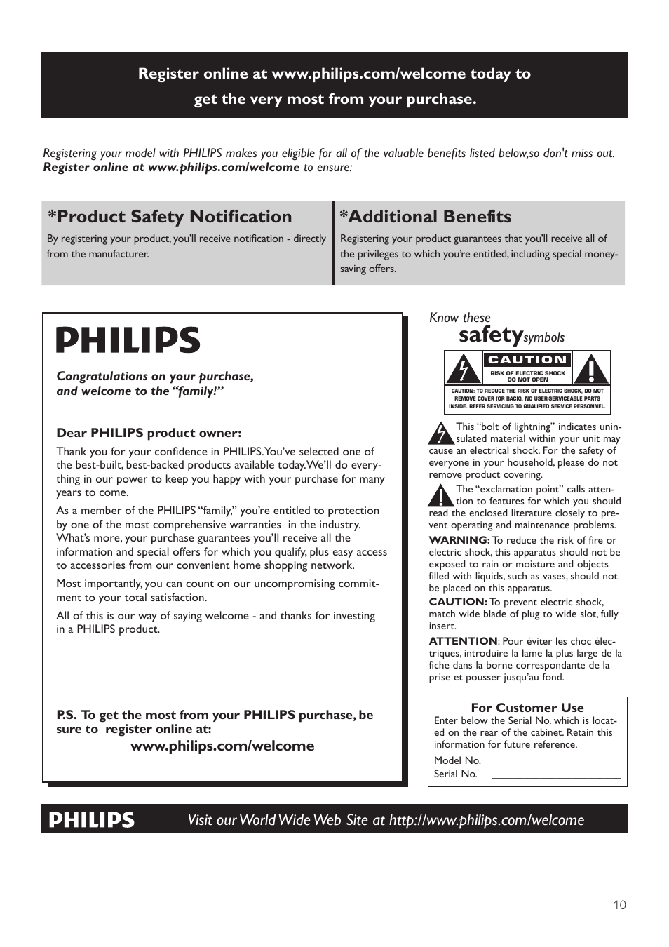 Safety, Product safety notification *additional benefits, Proof of purchase | Product safety notification, Additional benefits | Philips AD345-37 User Manual | Page 10 / 12