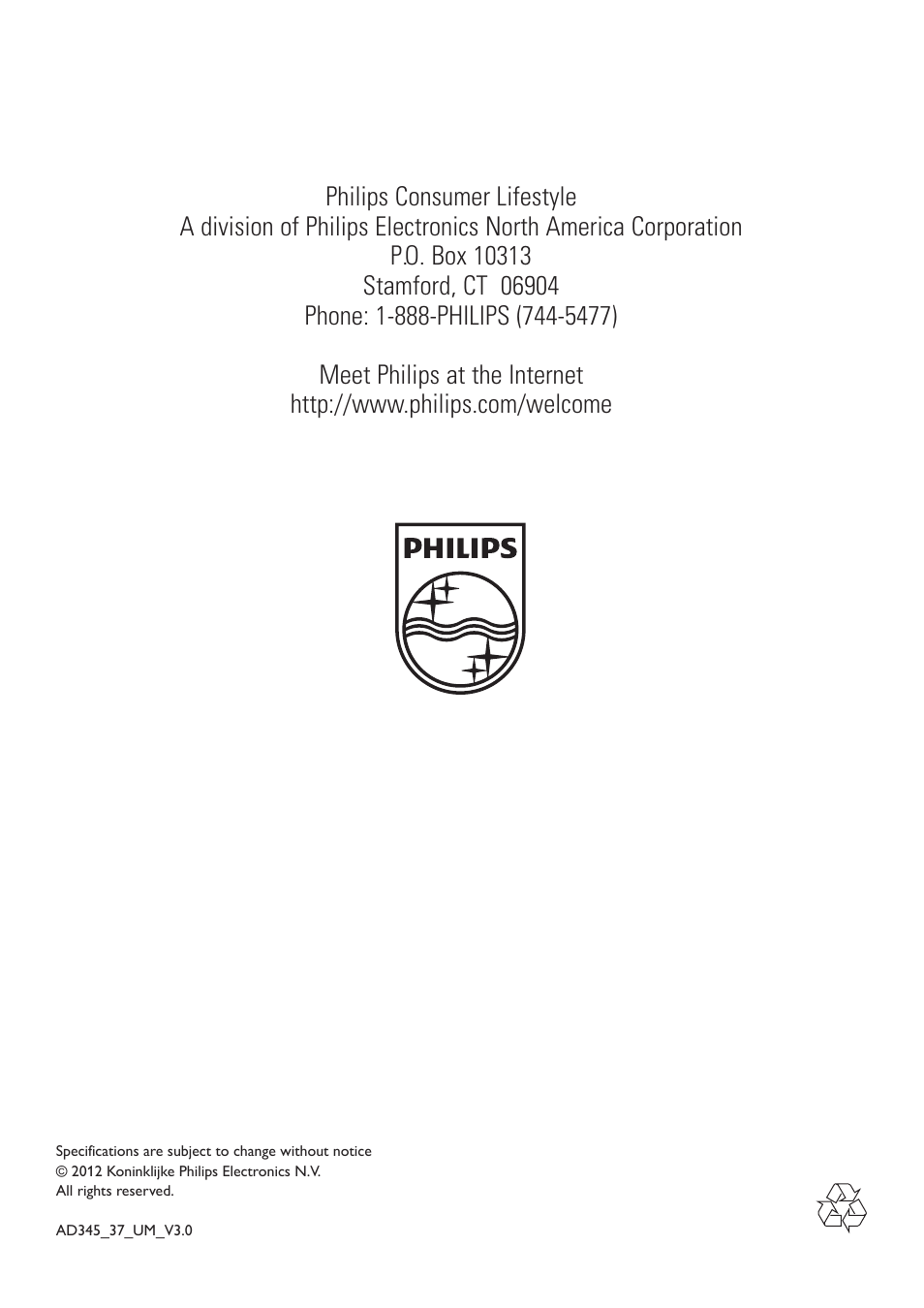 Philips AD345-37 User Manual | Page 12 / 12