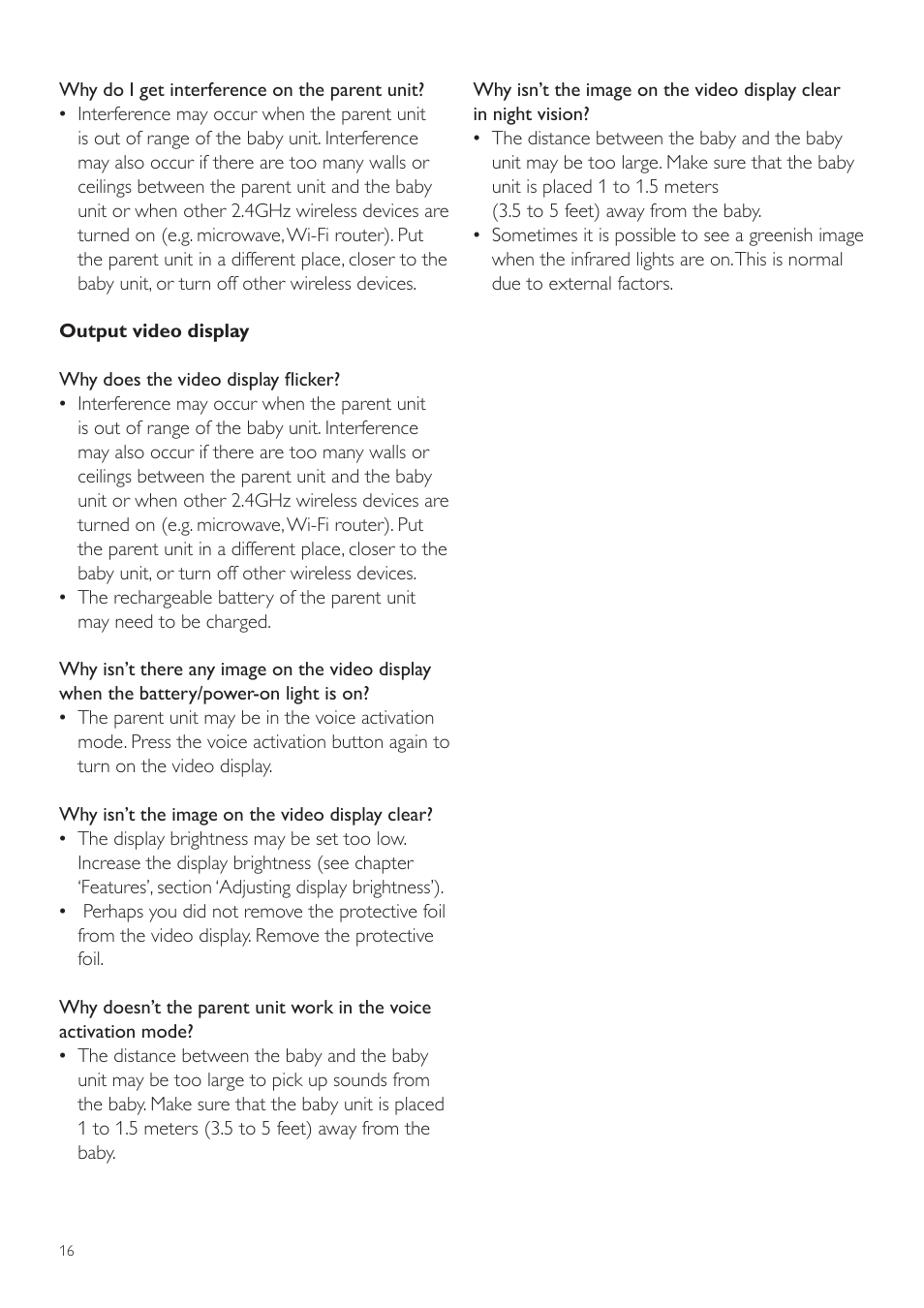 Philips AVENT Digital Video Baby Monitor SCD603-10 2.4" color screen User Manual | Page 16 / 18
