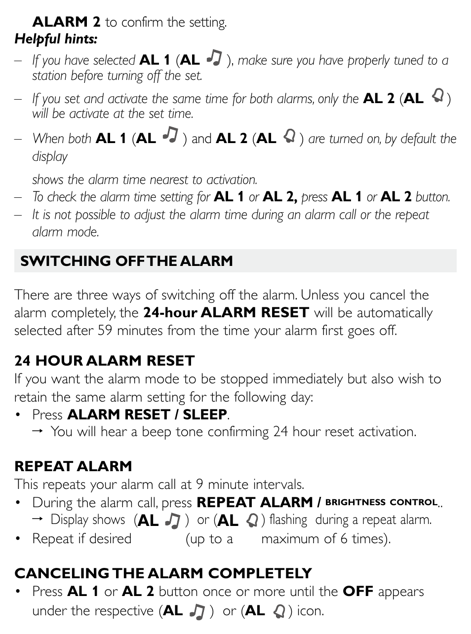 Philips Clock Radio AJ3600 User Manual | Page 13 / 18