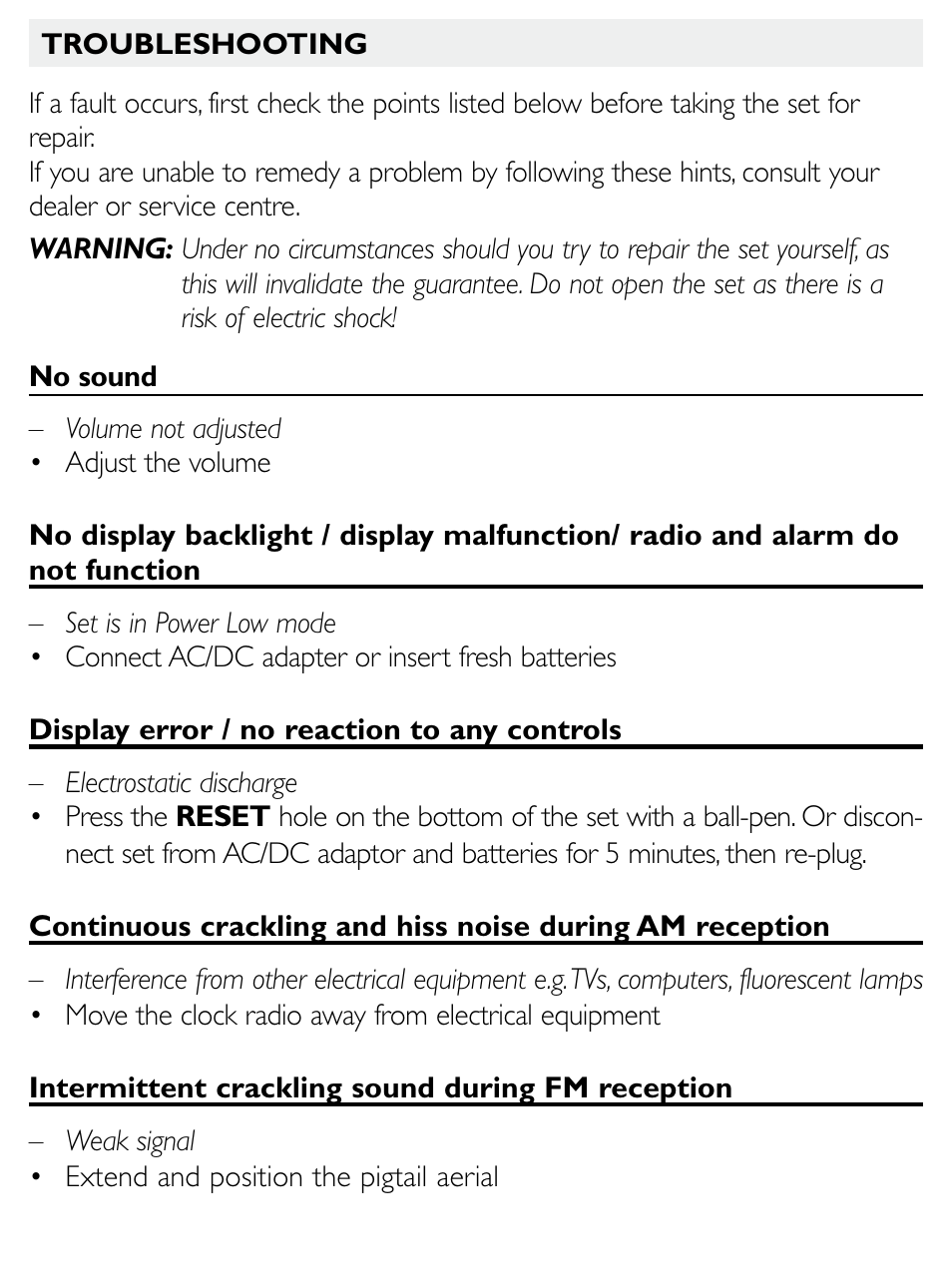 Philips Clock Radio AJ3600 User Manual | Page 16 / 18