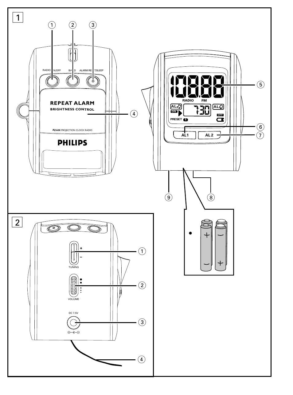 Philips Clock Radio AJ3600 User Manual | Page 2 / 18