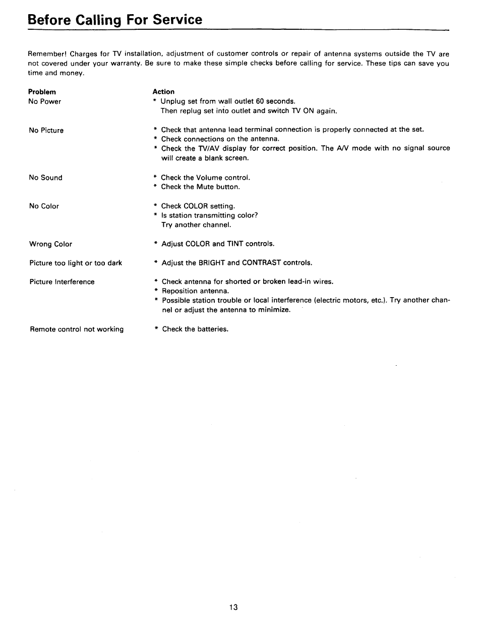 Before calling for service | Philips RD0945T User Manual | Page 13 / 16