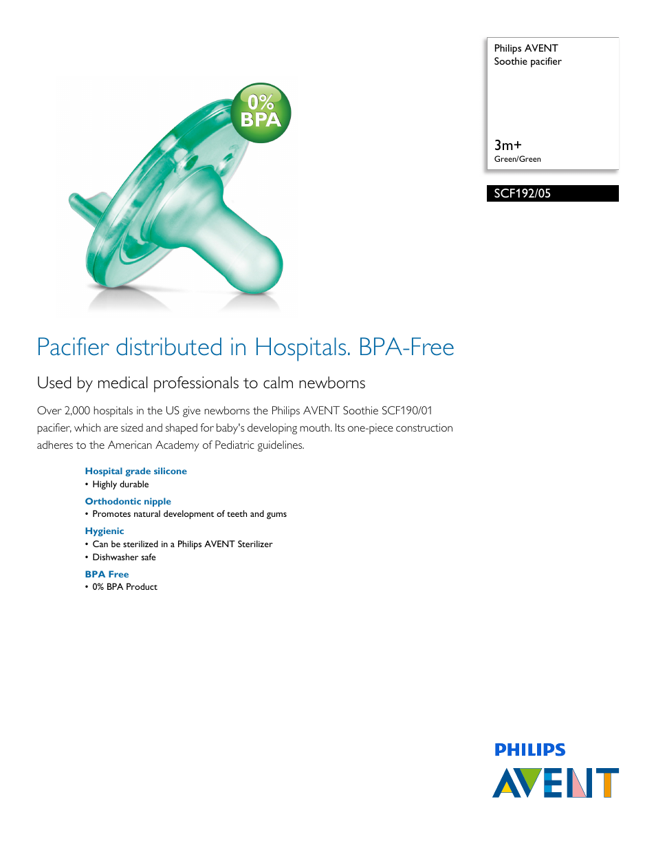Philips AVENT Soothie pacifier SCF192-05 3m+ Green-Green User Manual | 2 pages
