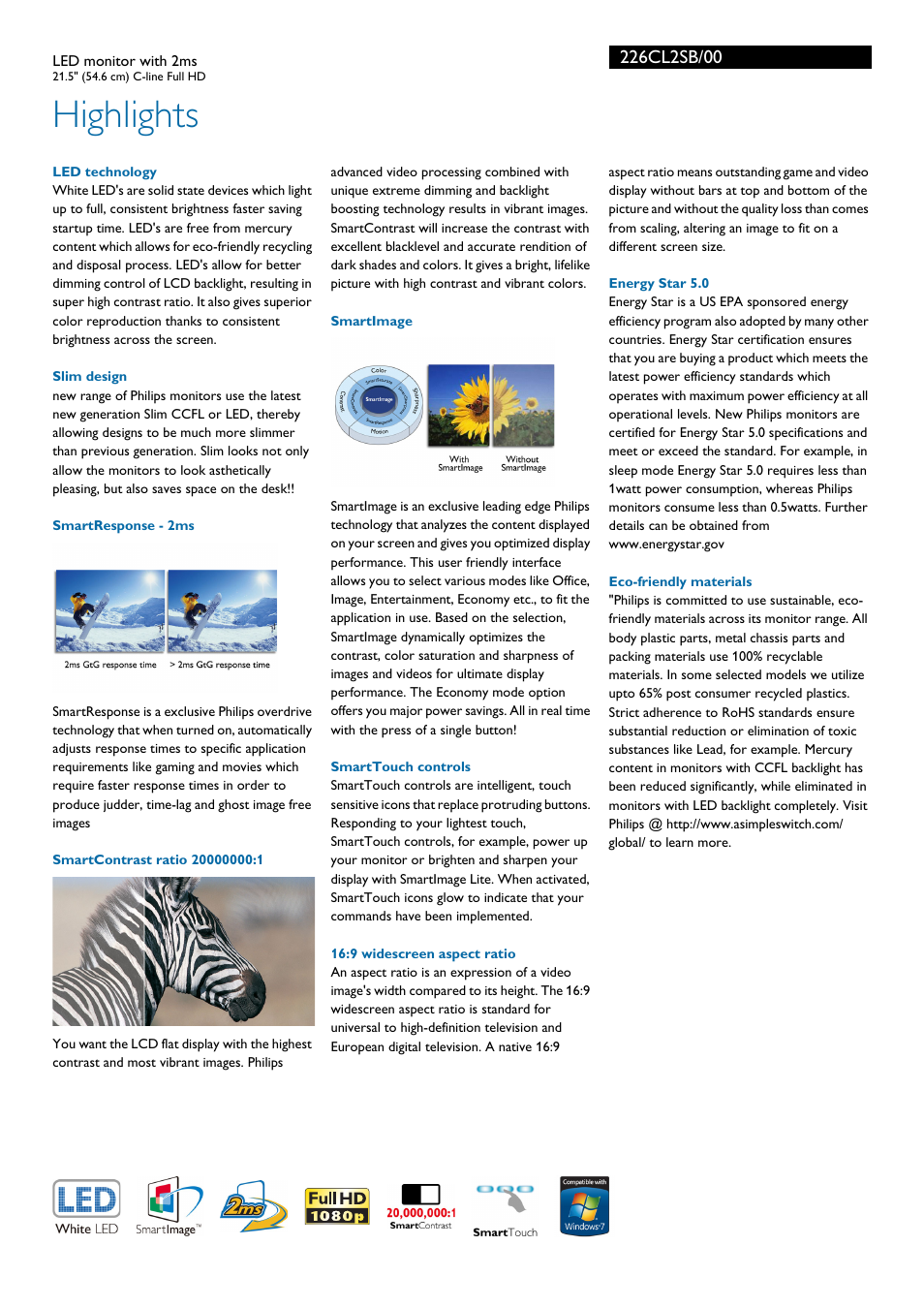 Highlights | Philips 226CL2SB-00 User Manual | Page 2 / 3