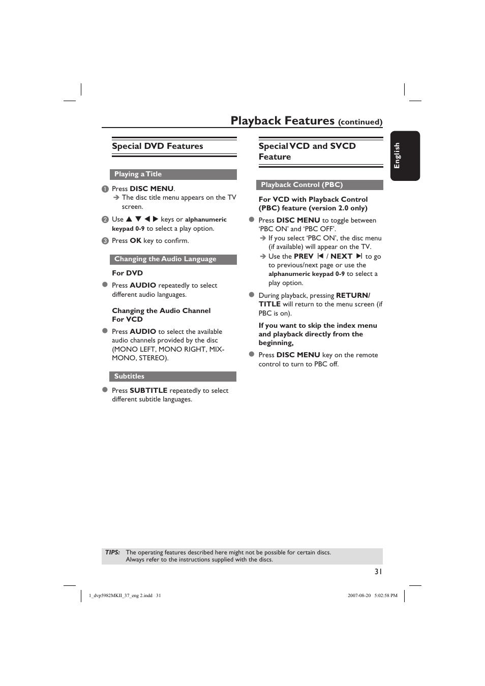 Playback features | Philips DVP5982-37B User Manual | Page 31 / 57