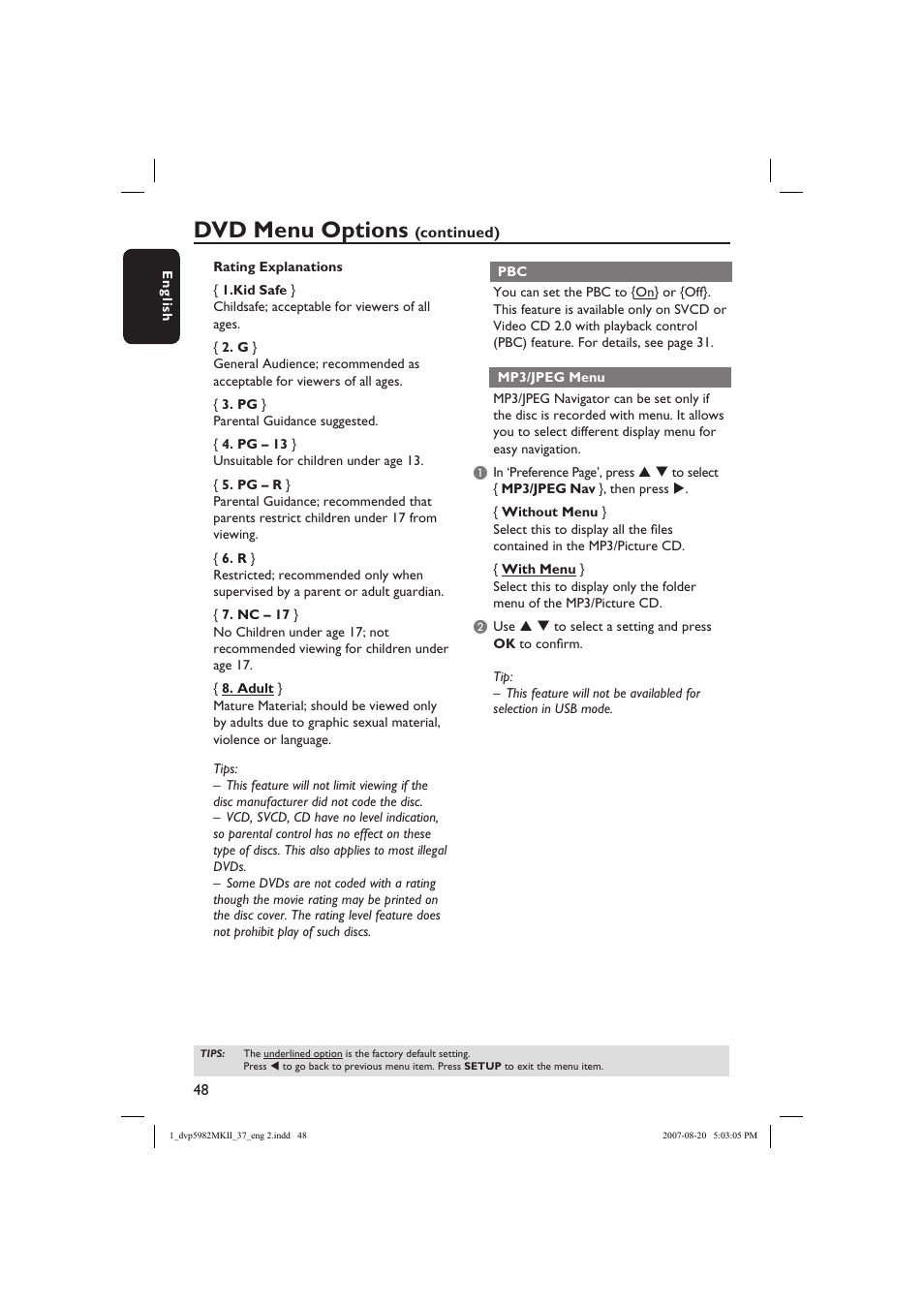 Dvd menu options | Philips DVP5982-37B User Manual | Page 48 / 57