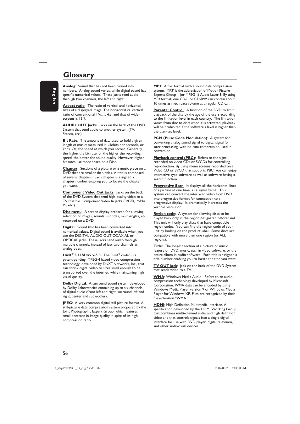 Glossary | Philips DVP5982-37B User Manual | Page 56 / 57