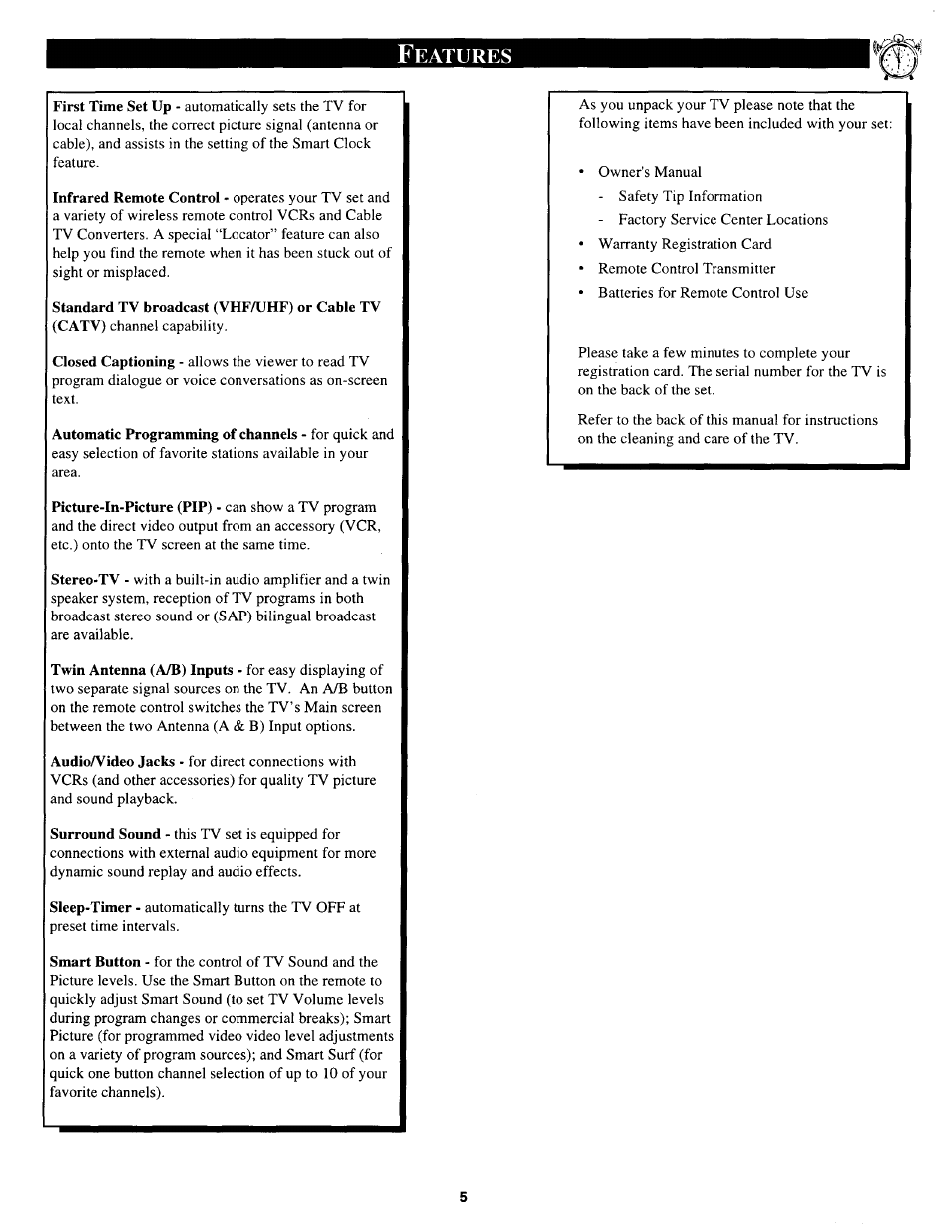 Eatures | Philips MX2790B User Manual | Page 5 / 48
