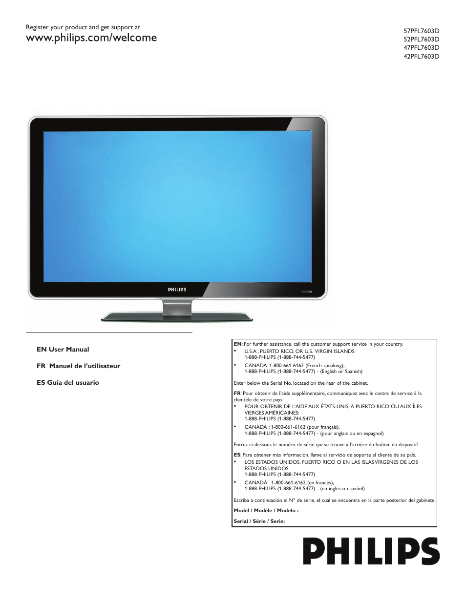 Philips 47PFL7603D-27 User Manual | 43 pages