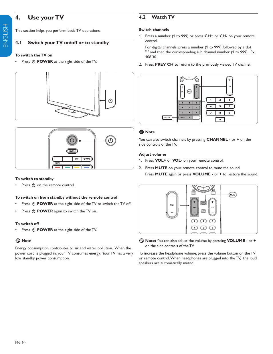 English française esp añol use your tv 4 | Philips 47PFL7603D-27 User Manual | Page 12 / 43